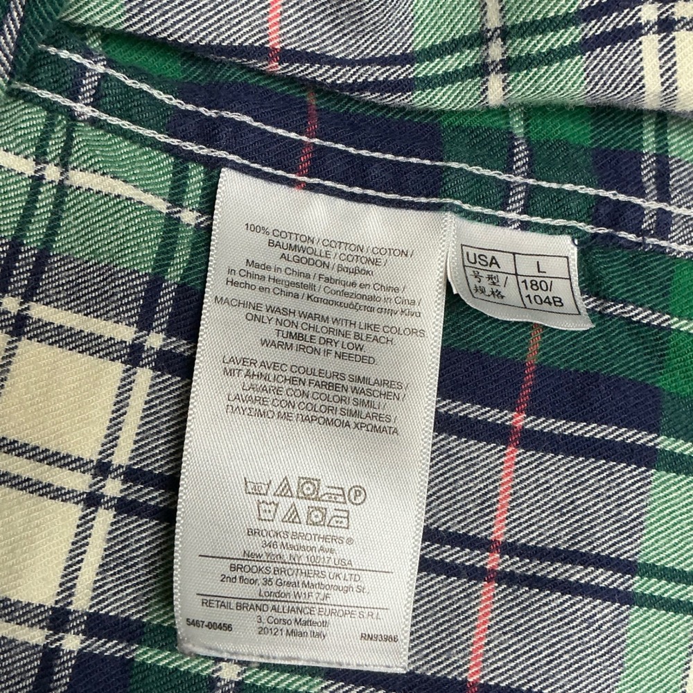 Brooks Brothers Plaid Button Down Shirt Men's Sz L Green Navy Regular Fit Cotton - Picture 6 of 7
